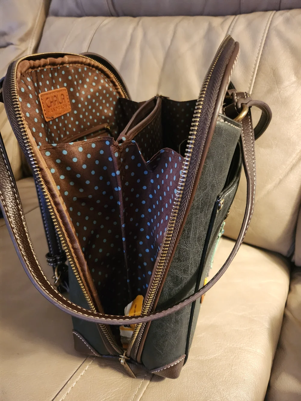 Chala BlueHandbag/ Backpack with Colorful Dragonfly Appliqué